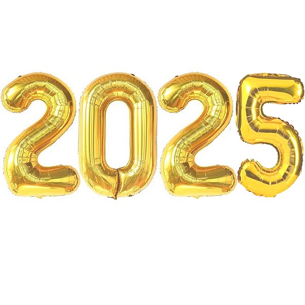 Kit Balão Metalizado 2025 Ouro 40" 101cm
