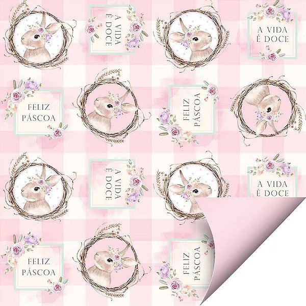Folha Páscoa Double Face Coelha Serena Rosa 69X89 - 25 Un