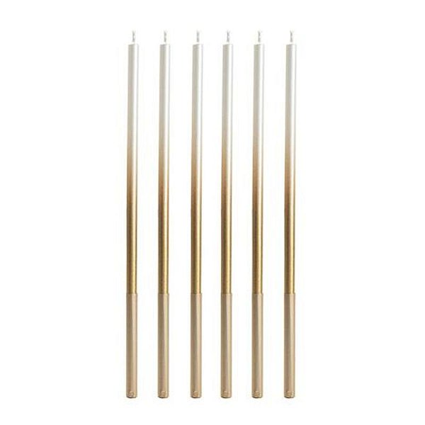 Vela Palito Gigante Degrade Perola com Dourado 15cm - V173 - 6 Un