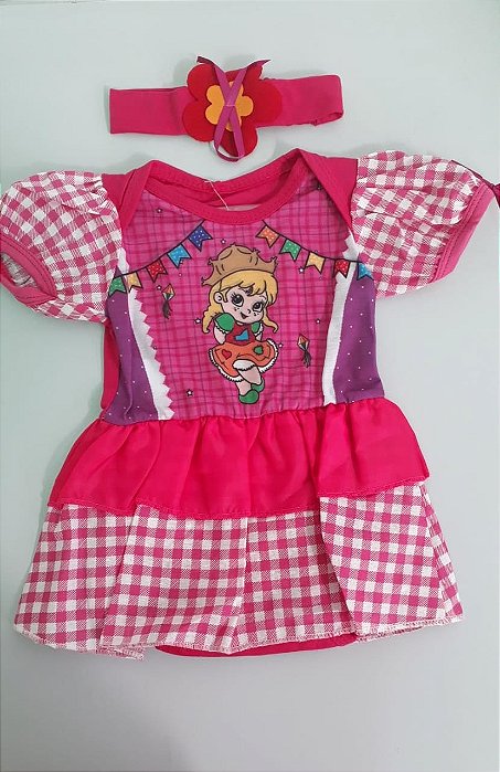 Fantasia Junina Vestido com Short - PP - 9 a 12 Meses