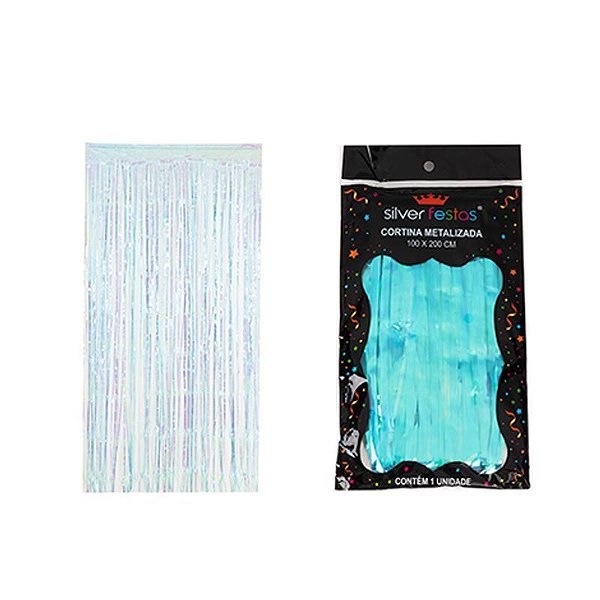 Cortina de Franja Furta Cor Azul Piscina 100x200cm