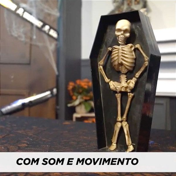 Esqueleto no Caixão Dançante com Música, Luz e Movimento - 1 Un
