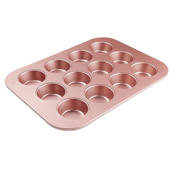 Forma de Aço Carbono Cupcake Rose Gold 39,4X28,6X3cm - Fundo Fixo - Cromus Allonsy