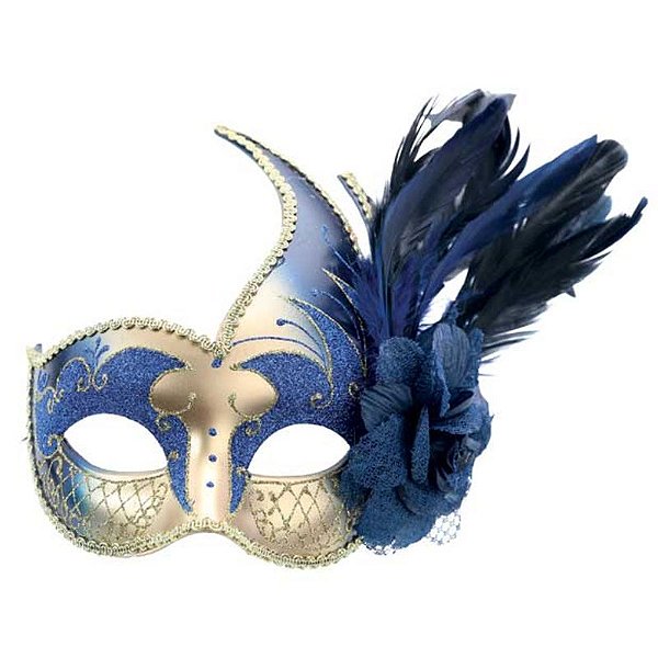 Máscara Florenca Azul e Dourado Adulto