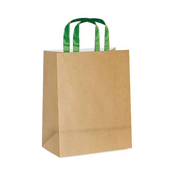 Sacola Papel Kraft com Alça Chata Verde M 26X19,5X9,5