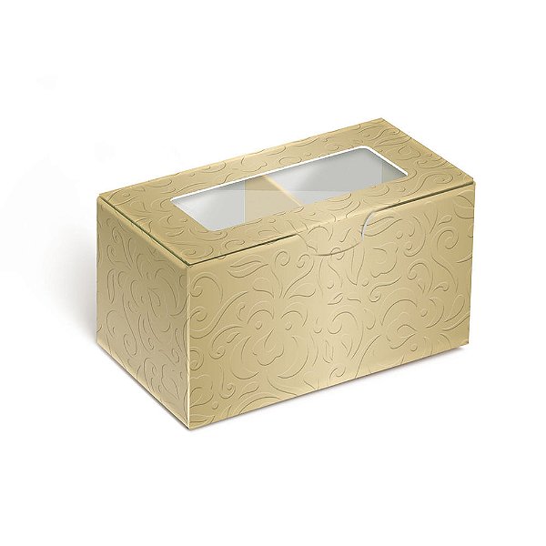 Caixa Para 4 Brigadeiros Relevo Ouro 8,5x8,5x4,5cm - 10 Un