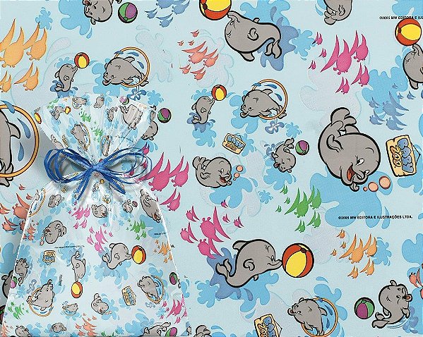 Saco 15X29 Baby Zoo Golfinho Azul - 100 Un
