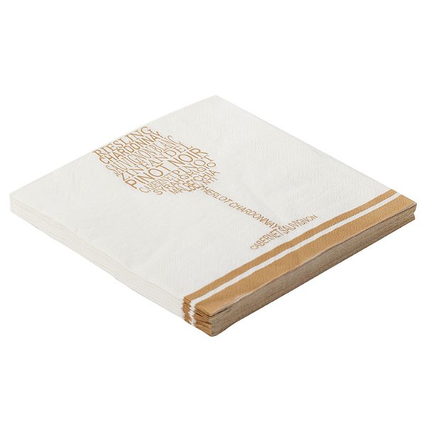 Guardanapo Folha Dupla Estampado Taca Vinho Dourada 32cm X 32cm - Silverplastic - 20 Un