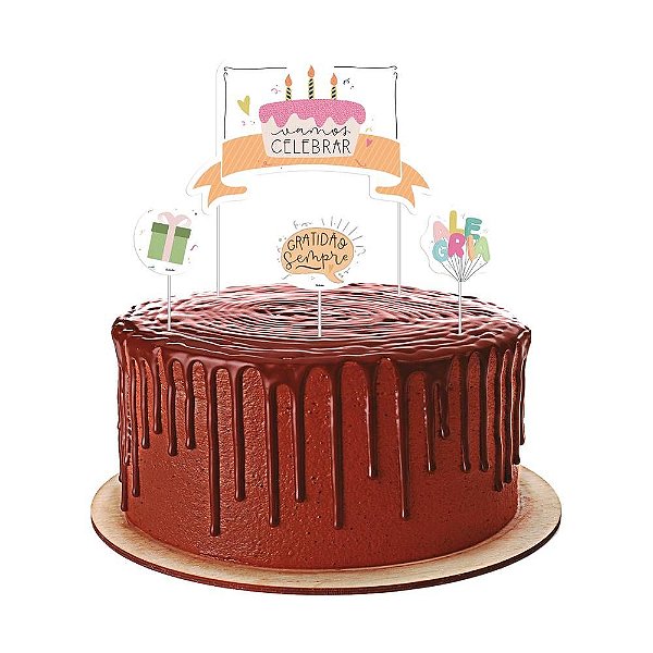Topper para Bolo Celebre a Vida - Festcolor - 04Un