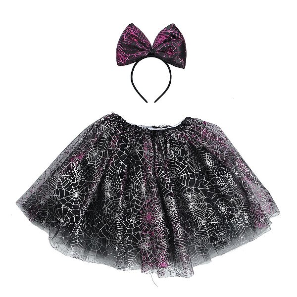 Kit Saia E Tiara Viúva Negra Teia Roxa Halloween - Cromus - 1 Un
