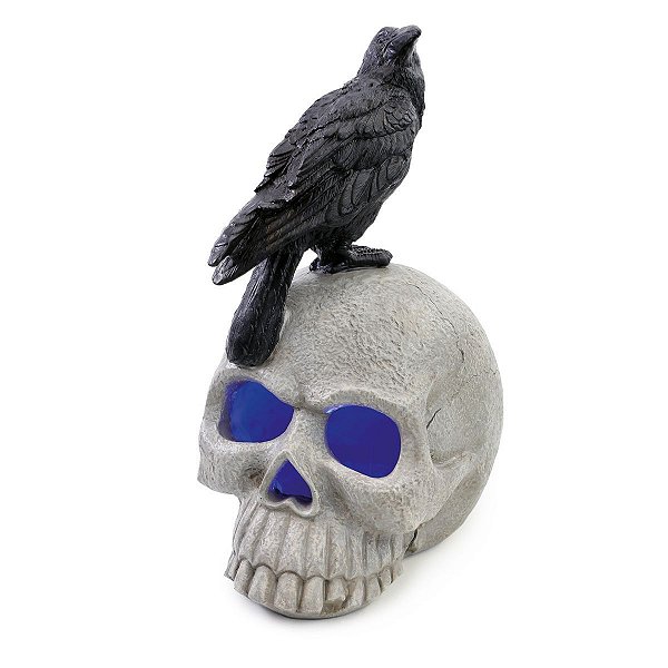 Crânio Decorativo Corvo Negro Com Luz - 1 Un