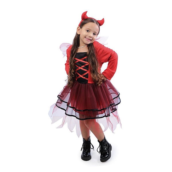 Fantasia Halloween Infantil - Diabinha Charmosa 3 a 6 Anos - 1 Un