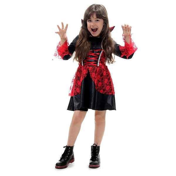 Fantasia Halloween Infantil - Vampirinha Mirena 5 a 9 Anos - 1 Un