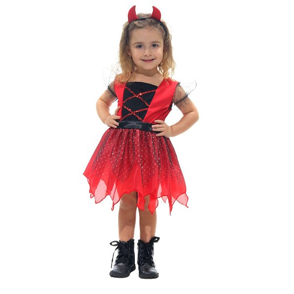 Fantasia Halloween Infantil - Diabinha Medieval 2 a 4 Anos - 1 Un