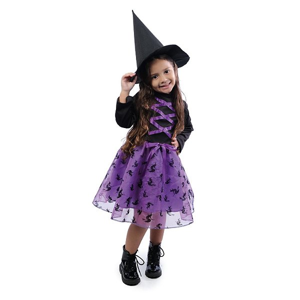 Fantasia Halloween Infantil - Bruxinha Charmosa 3 a 6 Anos - 1 Un