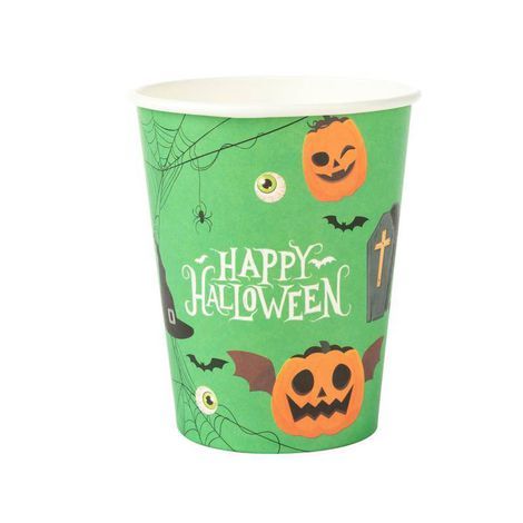 Copo de Papel Halloween Abóboras Divertidas 270ml - 10 Un