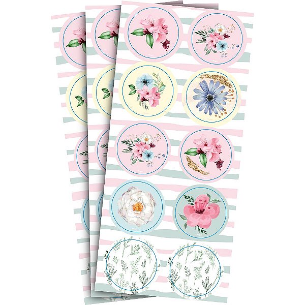 Adesivo Redondo Festa Floral 30 Unidades - Regina