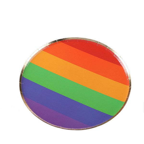 Prato Papel Colorido Borda Dourada - Silver Plastic - 8Un