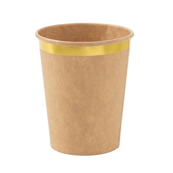 Copo de Papel 270ml Kraft Borda Dourada - 10 Un