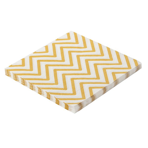 Guardanapo Folha Dupla Estampado Chevron Dourado - Silver Plastic - 20 Un