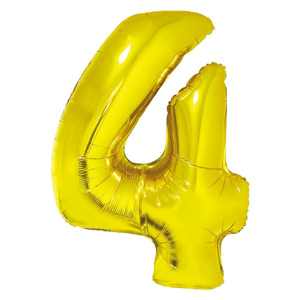 Balão Número 4 Dourado - Silver Plastic - 1 Un
