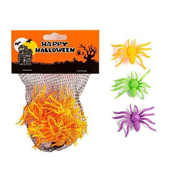 Mini Aranhas Coloridas de Plástico - 12 Un