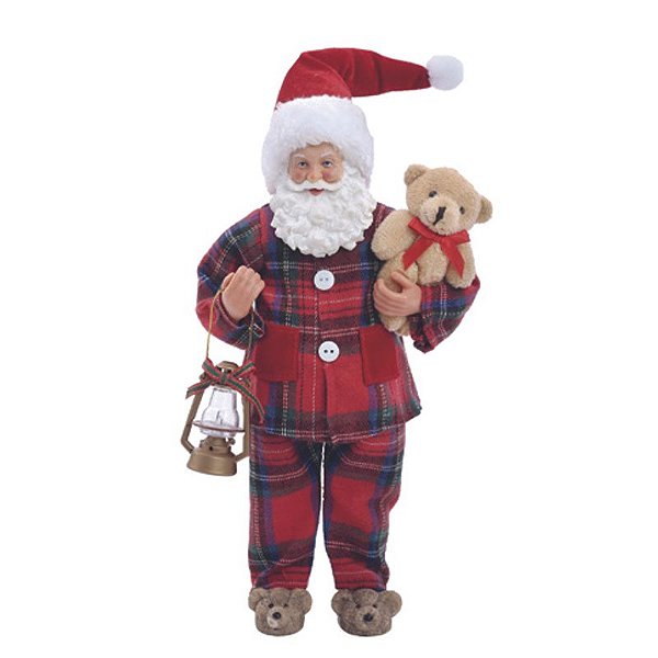 Noel com Lanterna e Urso Xadrez Vermelho Branco Verde  30cm - 1 Un