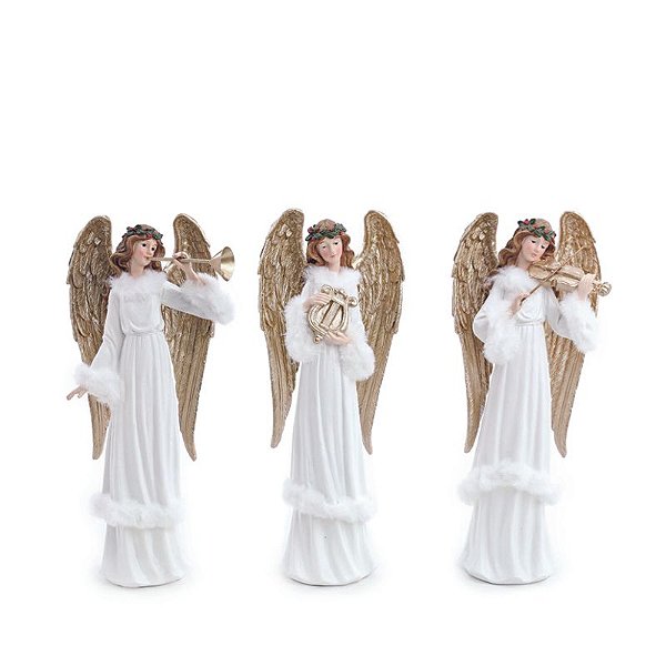 Anjo Decorativo com Instrumentos Sortido Branco Ouro 31cm - 1 Un