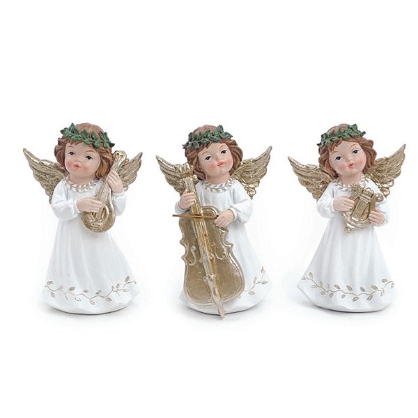 Anjo Decorativo com Instrumentos Sortido Branco Ouro 16cm - 1 Un
