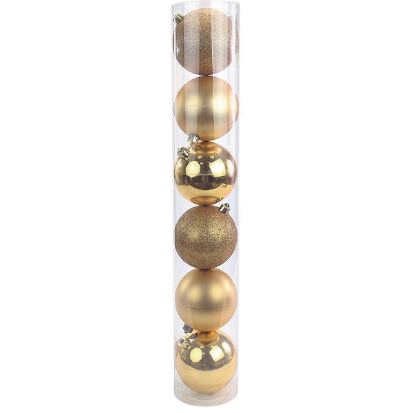 Bola Tubo Brilho/Fosco/Glitter Ouro 4cm - Jogo com 6 Peças