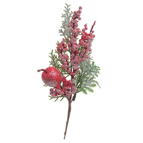 Pick Decorativo Nevado Folha Fruta Vermelho Verde Branco 31cm - 1 Un