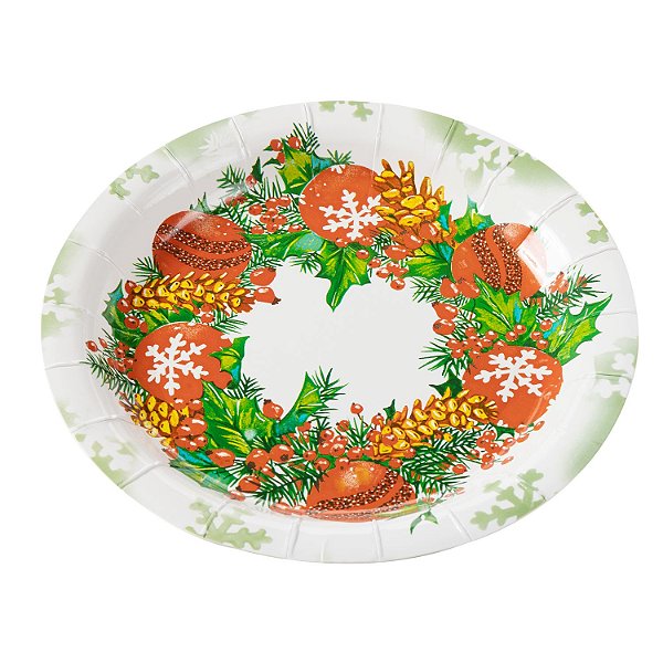 Prato de Papel 18cm Guirlanda de Natal - 10 Un