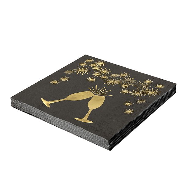 Guardanapo Folha Dupla Metalizado Brinde Natal Dourado 32x32cm - 20 un