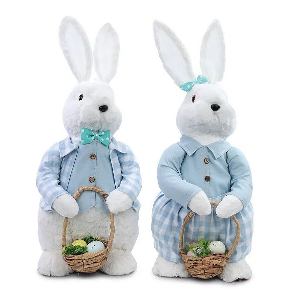 Coelhos Decorativos Xadrez Azul e Branco G (Doce Vício) - 2 Un