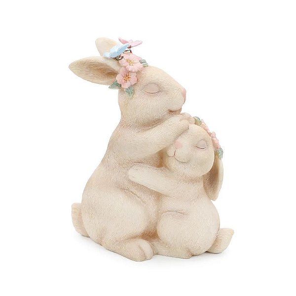 Coelhos Decorativos Resina Abraçados Mr. com Rosa e Azul (Ternura) - 1 Un