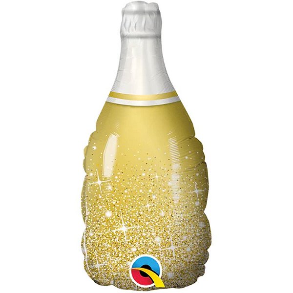 Balão Qualatex 14" - Shape Solto - Garrafa De Vinho-Ouro - 1 Un