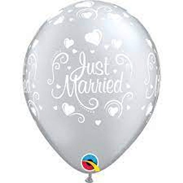 Balão Qualatex 11" - Qx Party Balloon Estampado - Just Married-Corações - 6 Un