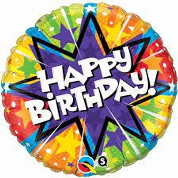 Balão Qualatex 18" - Redondo - Birthday!-Explosão Radiante - 1 Un