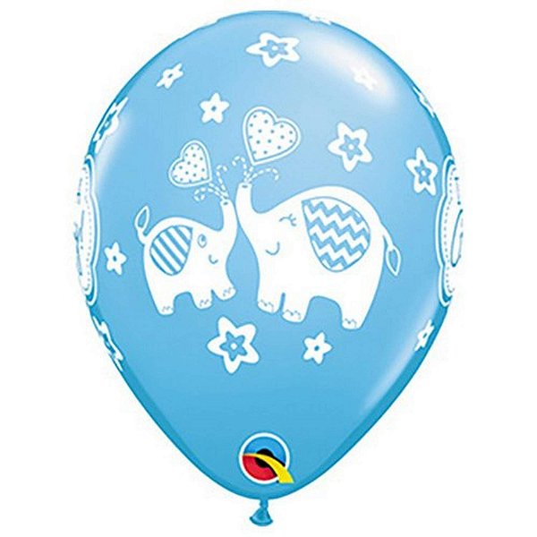 Balão Qualatex 11" - Redondo Azul Claro - It'S A Boy!-Elefantes - 50 Un