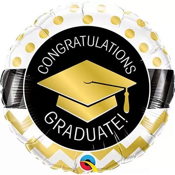 Balão Qualatex 09" - Redondo Solto - Congratulations Graduate!-Ouro - 1 Un