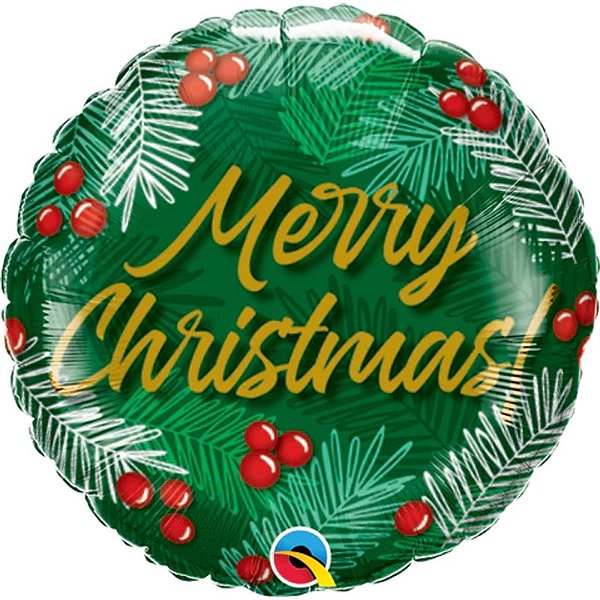Balão Qualatex 09" - Redondo Solto - Christmas!-Verdes E Bagas - 1 Un