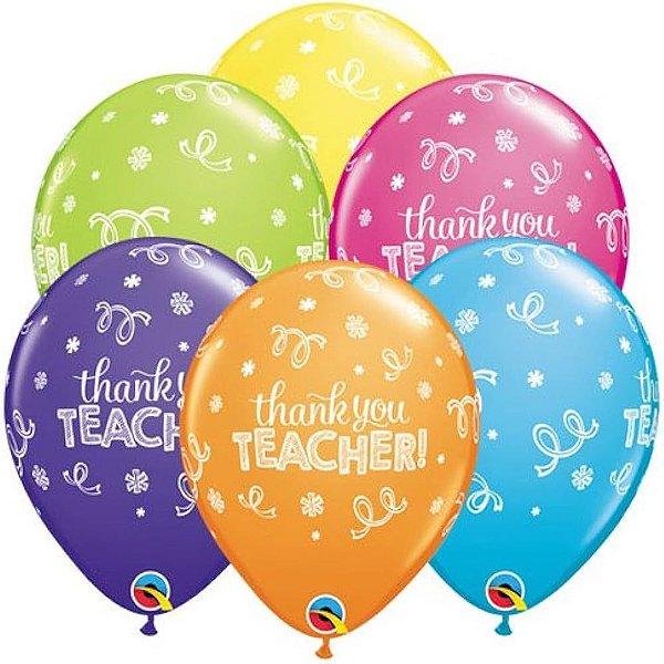 Balão Qualatex 11" - Redondo Sortido Tropical - Thank You Teacher! - 50 Un