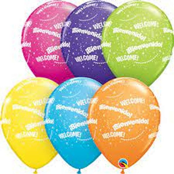 Balão Qualatex 11" - Redondo Sortido Tropical - ¡Bienvenido! Welcome!-Idiomas - 50 Un