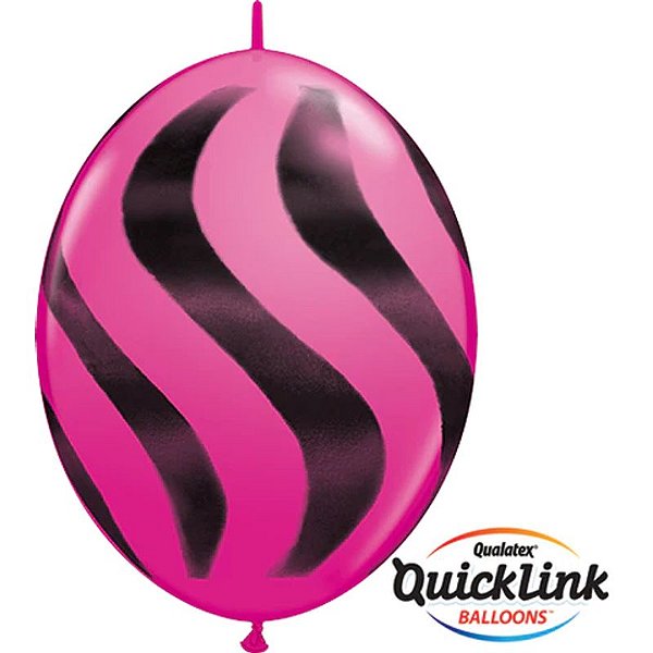 Balão Qualatex 12" - Q-Link Cereja Intenso - Listras Onduladas Pretas - 50 Un