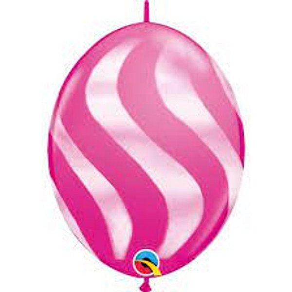 Balão Qualatex 12" - Q-Link Cereja Intenso - Listras Onduladas Brancas - 50 Un