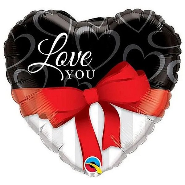 Balão Qualatex 36" - Coração - Love You-Fita Vermelho - 1 Un