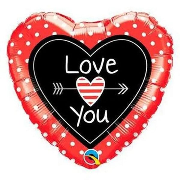 Balão Qualatex 09" - Coração Solto - Love You-Pontos E Flechas - 1 Un