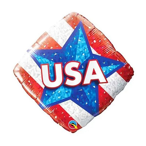 Balão Qualatex 18" - Diamante - Usa-Vermelho, Branco E Azul - 1 Un
