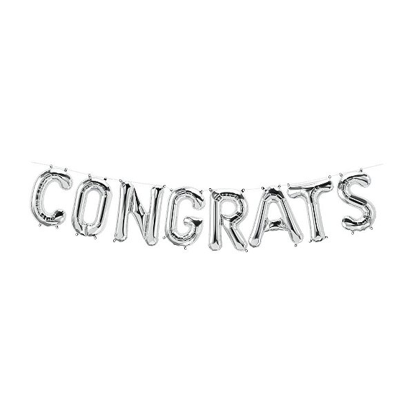 Balão Qualatex 16" - Kit - Congrats Prata - 1 Un
