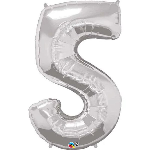 Balão Qualatex 34" - Número Cinco Prata - 1 Un